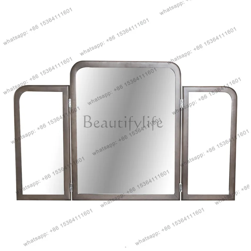 French three-fold wall-mounted mirror retro simple style art decorative mirror home