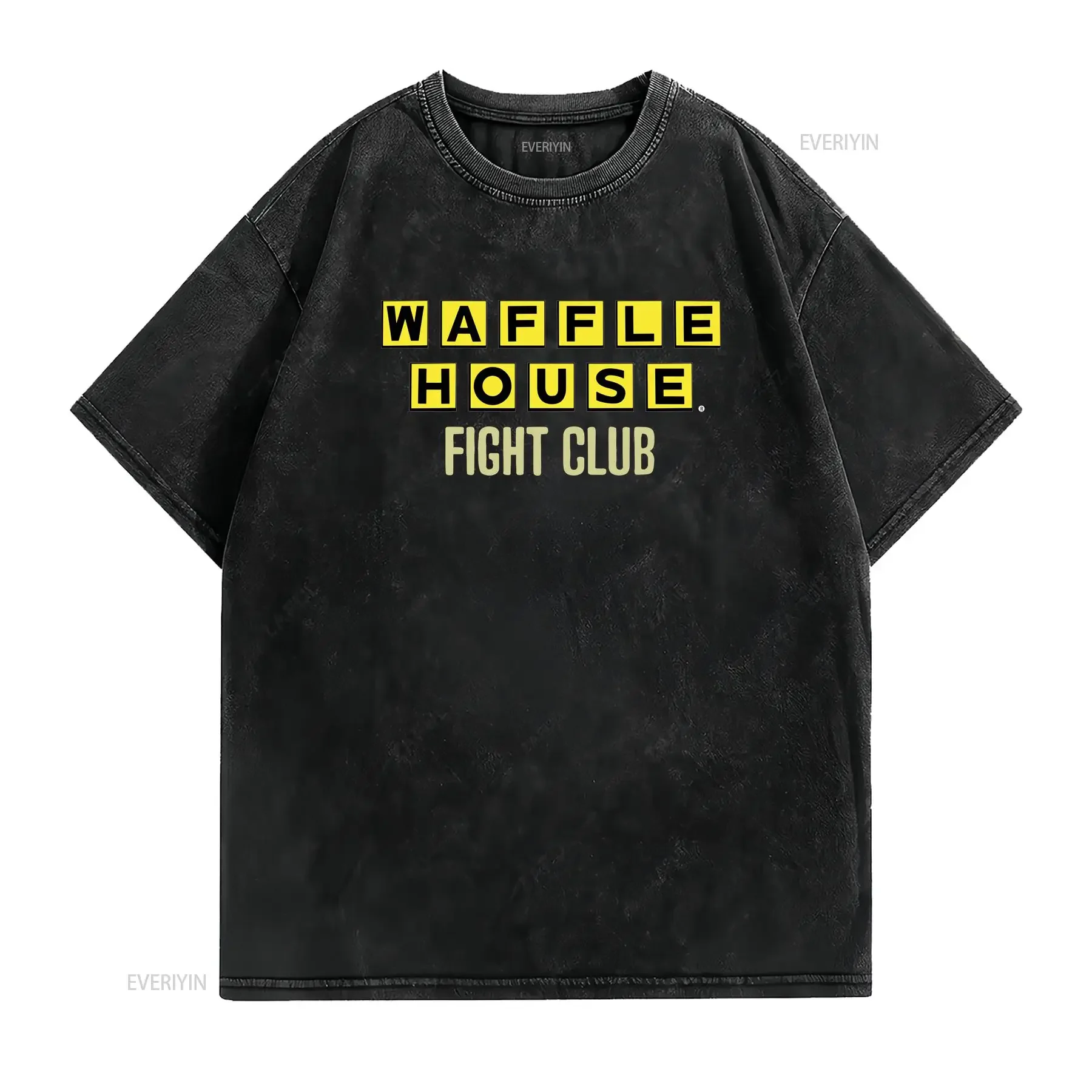 Waffle House Fight Club logo Men's Cotton Crew T Shirt vintage Washed Comfortable designer clothes Soft Stylish graphic