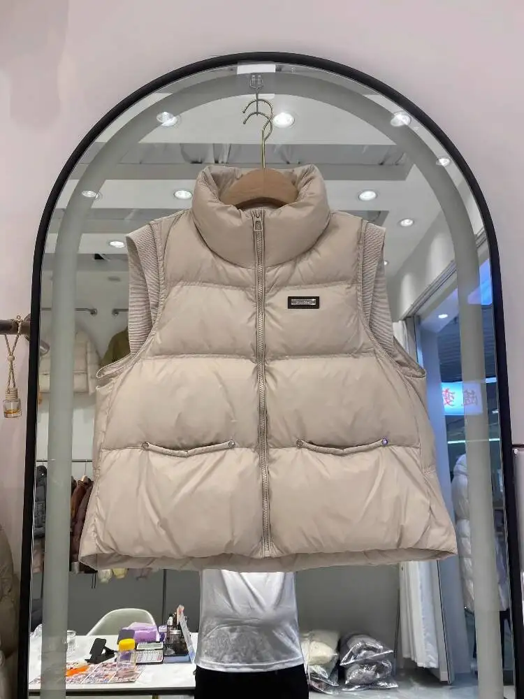 

Осень-зима тонкий пуховик женский воротник-стойка легкий повседневный короткий белый утиный пуховик на молнии женский жилет