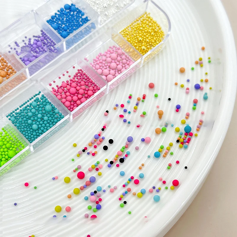 New 12Grids/Box Candy Colors Nail Art Beads, Macaron Caviar Beads 3D Steel Ball For Nail Designs Decoration