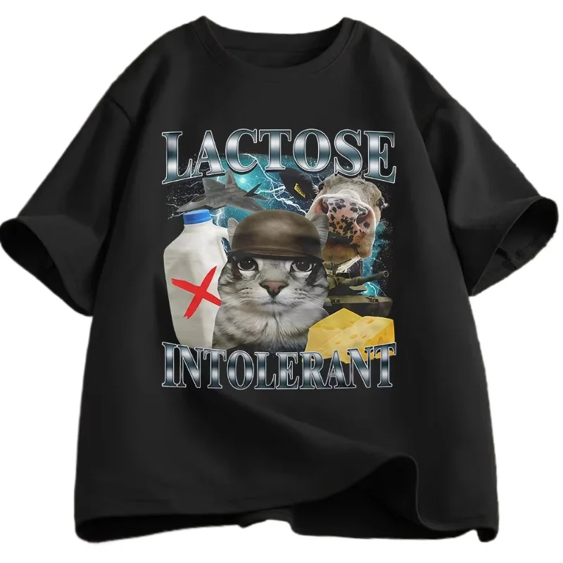 

Lactose Intolerant Funny Cat Meme T-Shirt Men Women Retro Fashion Short Sleeve T-shirts Casual Cozy T Shirts