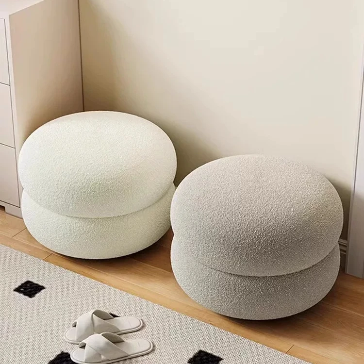 Cream Style Round Stool,  Multi-use  Low  Ottoman  for  Living Room  Sofa  Side,  Entryway  Shoe  Changing,  Coffee  Table Seat