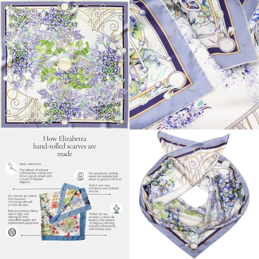 

100% Silk Italian Square Scarves - 35cm, Handmade in Italy, Women's Fashion Accessories