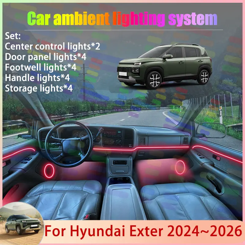 

For Hyundai Exter 2024 2025 2026 AI3 CUV 2/18 in 1 Car Atmosphere Light Lamp RGB Shade Ensemble Streamer Atmosphere Set Parts