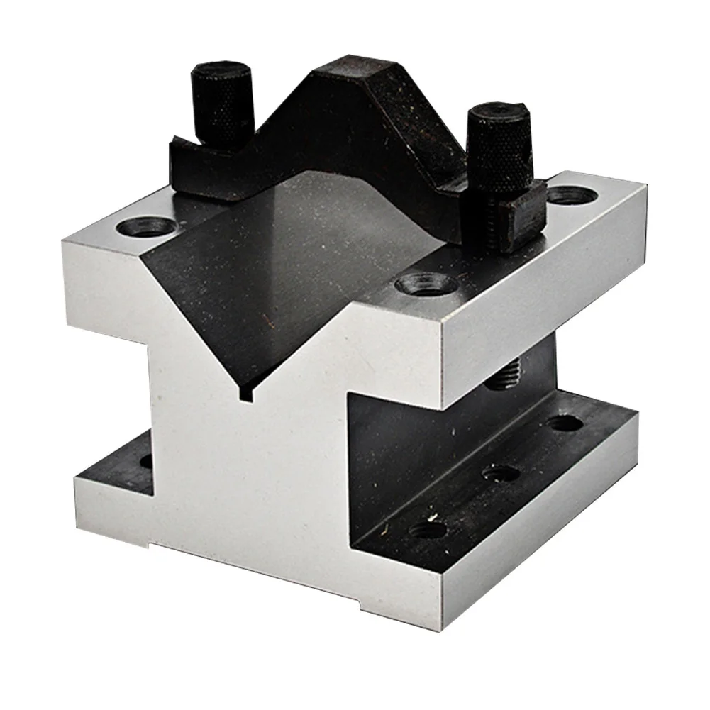 V Block Set with Clamp for 90 Degree Positioning and Support in Workshop Use for Mechanical Parts Inspection and Drilling
