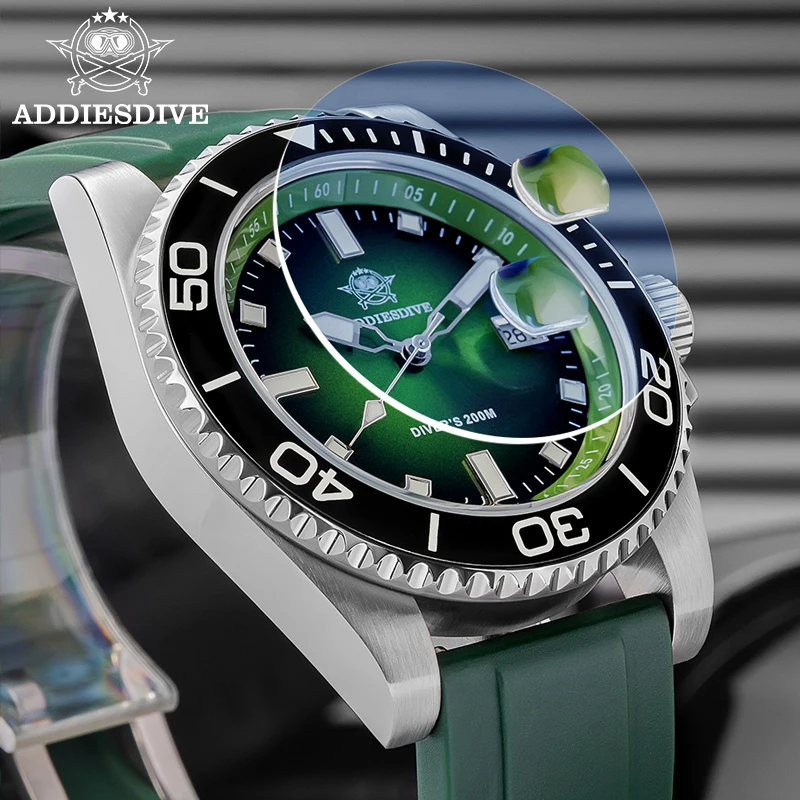 ADDIESDIVE New AD2089 Men's Watch Fashion 41mm Quartz Watch Rotatable Bezel 200m Diver Watch Steel Strap BGW9 Luminous Watches