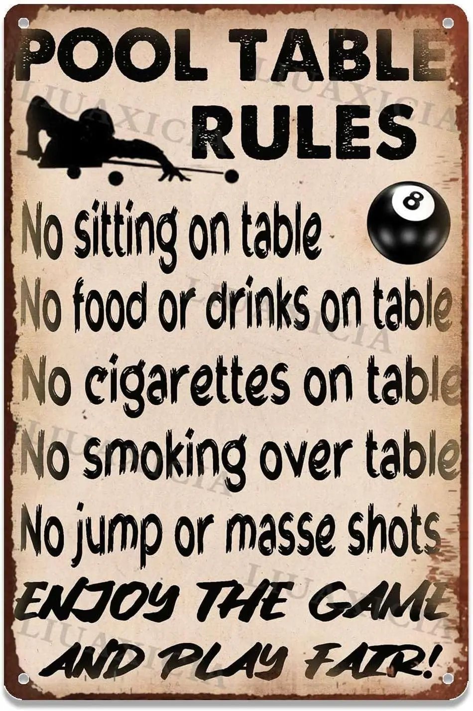 Retro Tin Sign Pool Table Rules For Home Bar Room Diner Garage Kitchen 8.00