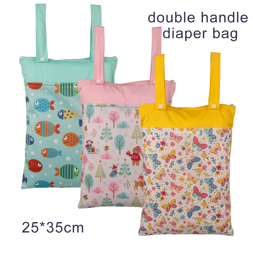 

Baby Waterproof Foldable Diaper Bag, Washable mommy Stroller Bag, Two Handles hanging bags, Cute Pattern, 25*35cm, 1 Pc