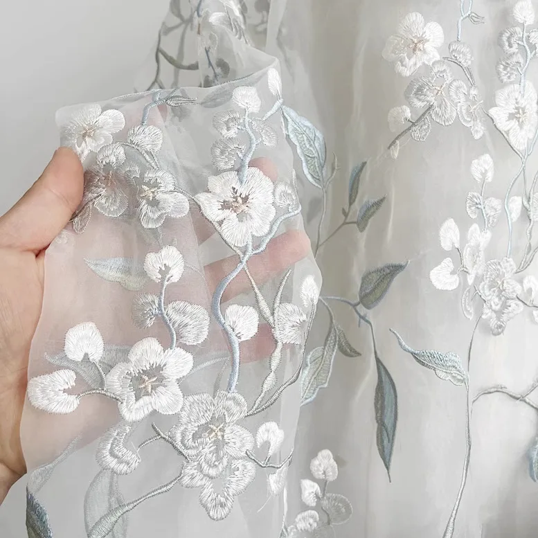 

1 ярд белая органза ткань с вышивкой для одежды Cheongsam, свадебное платье, аксессуары для женского платья