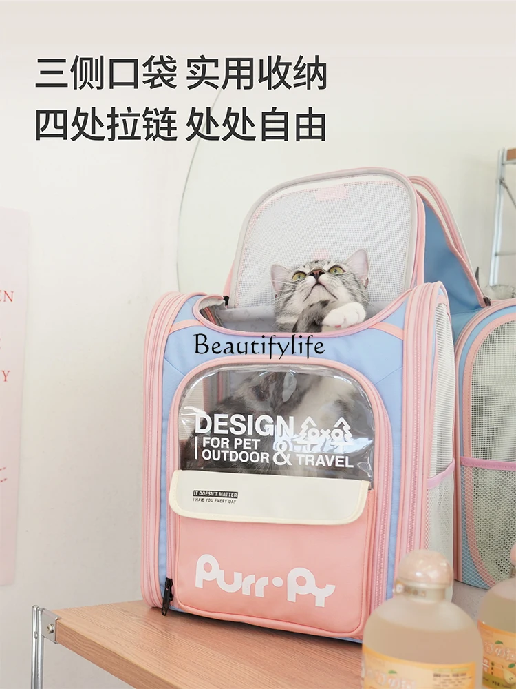 Pet Bag Outdoor Portable Large Capacity Jelly Canvas Schoolbag Carrying Backpack for Cat and Cat