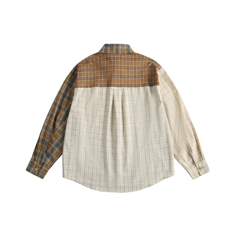 High-quality Japanese-style retro asymmetric check long-sleeved shirt, loose and casual, suitable for both men and women, trendy
