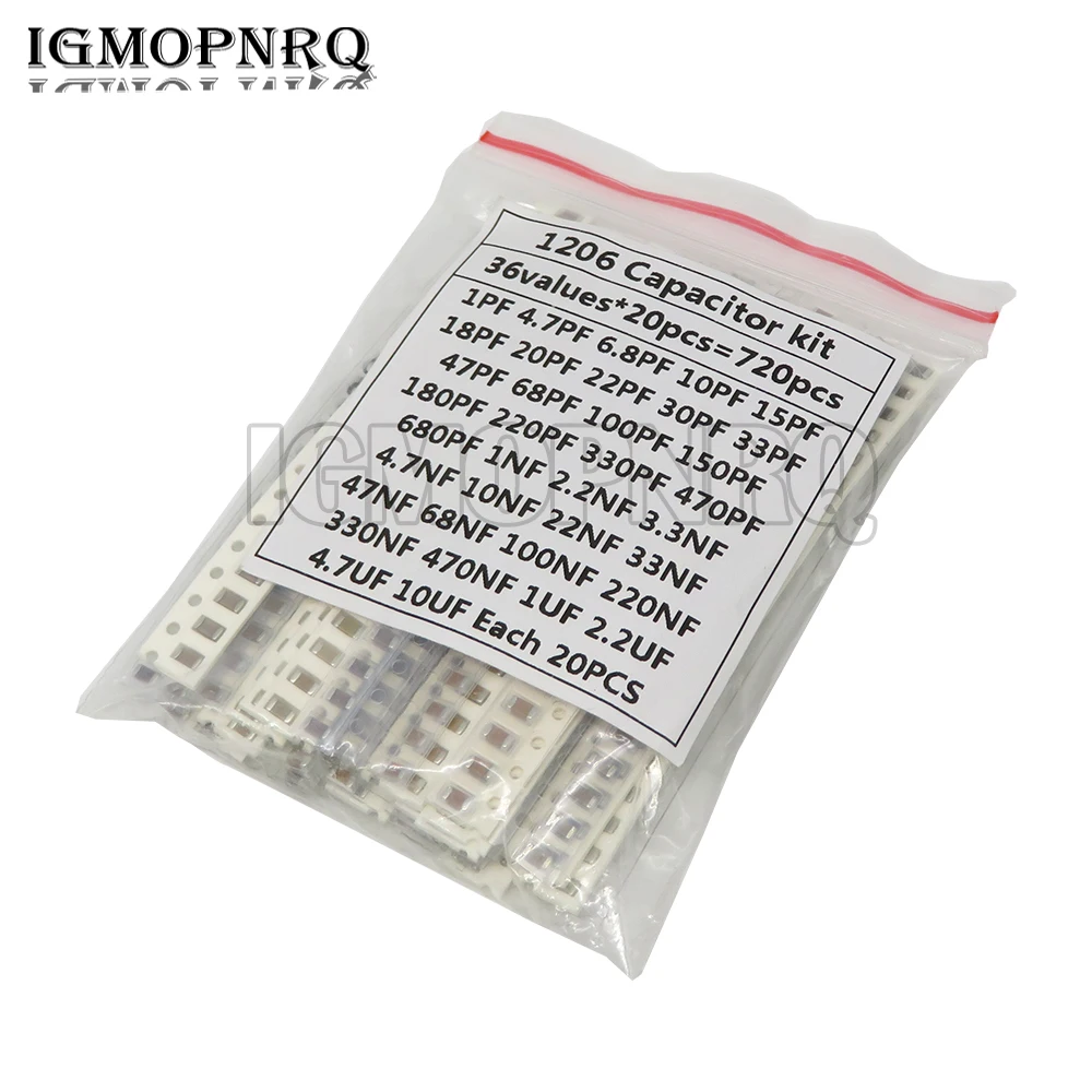 320PCS 720PCS 2500PCS 0603 0805 1206 Zestaw kondensatorów SMD Zestaw różnych wartości 16/36/50 1PF ~ 1UF 22PF 47PF 22NF 100NF 2.2UF 4.7UF