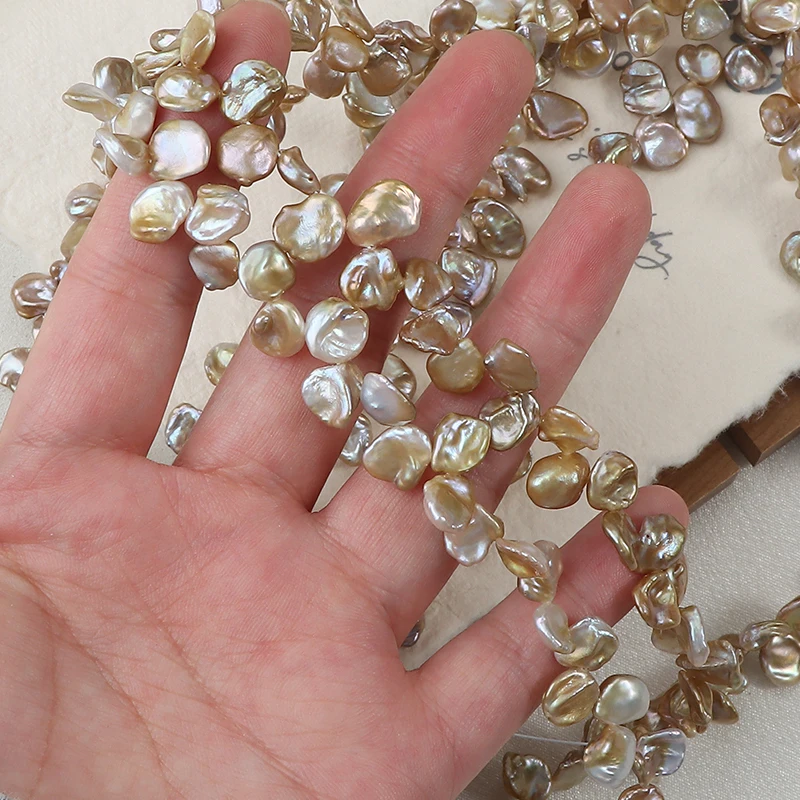 7-8mm gilded petal Baroque pearl avocado natural-color freshwater seedless regenerated beads, DIY a strand of 39cm.