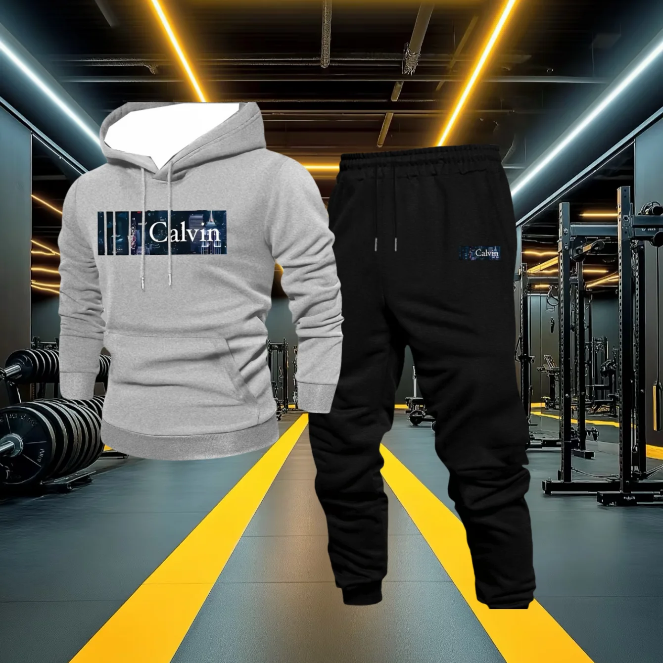 

2025 Hot Sale Autumn and Winter Men's Casual Hoodie Set Stylish Simple Color Matching Printing Sports Comfortable Fitness Set