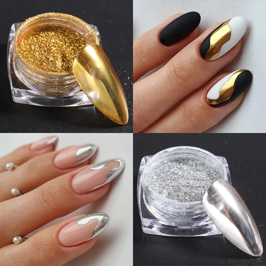 23 colores set de polvo de uñas cromo metálico Y2K espejo mágico oro plata decoración frotar pigmento glitter escamas accesorios de manicura 3