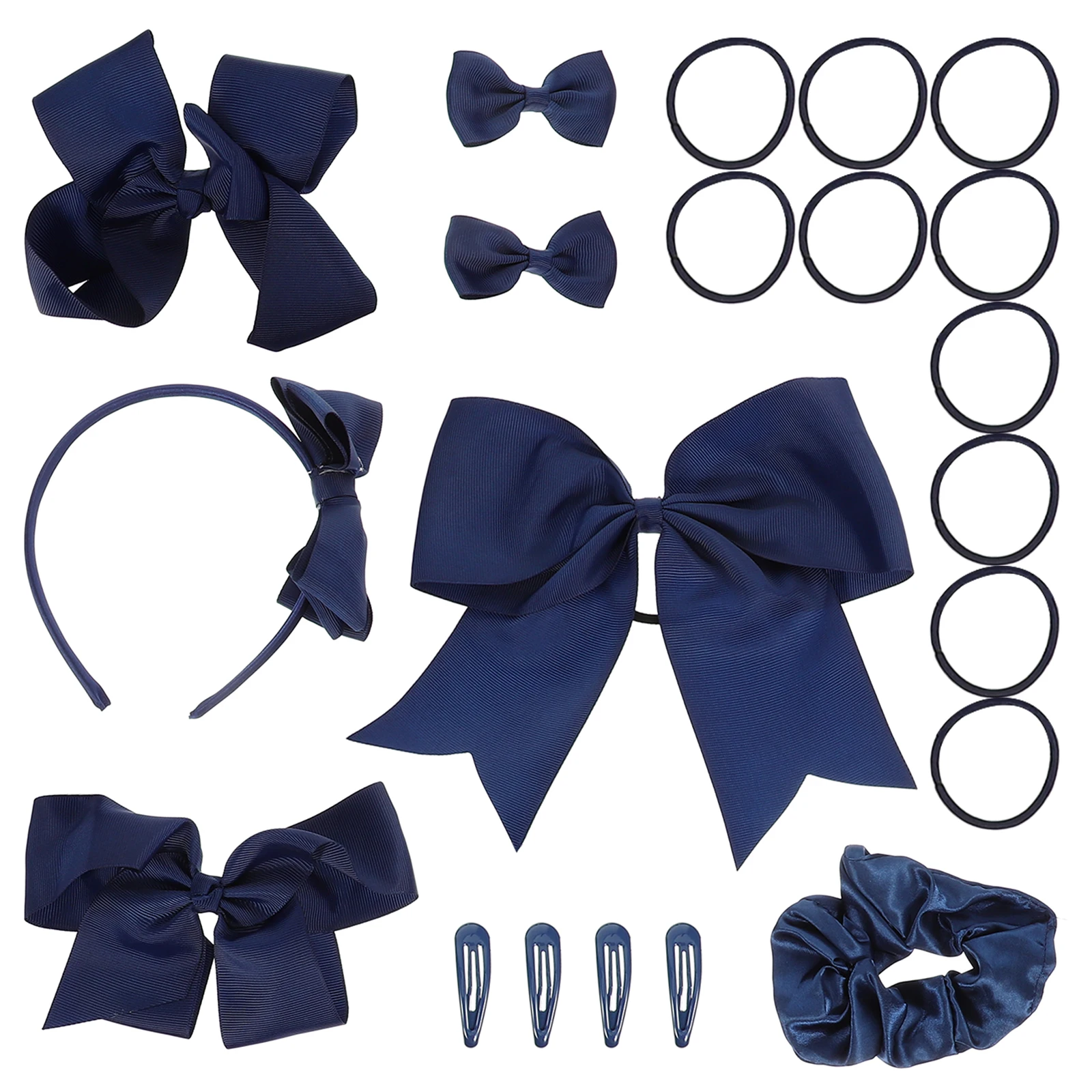 

1 Set Of Girl Hair Accessories Bow Clips Navy Blue Bows For Girls Headbands Ponytail Holders Barrettes For Girls Hair Ties