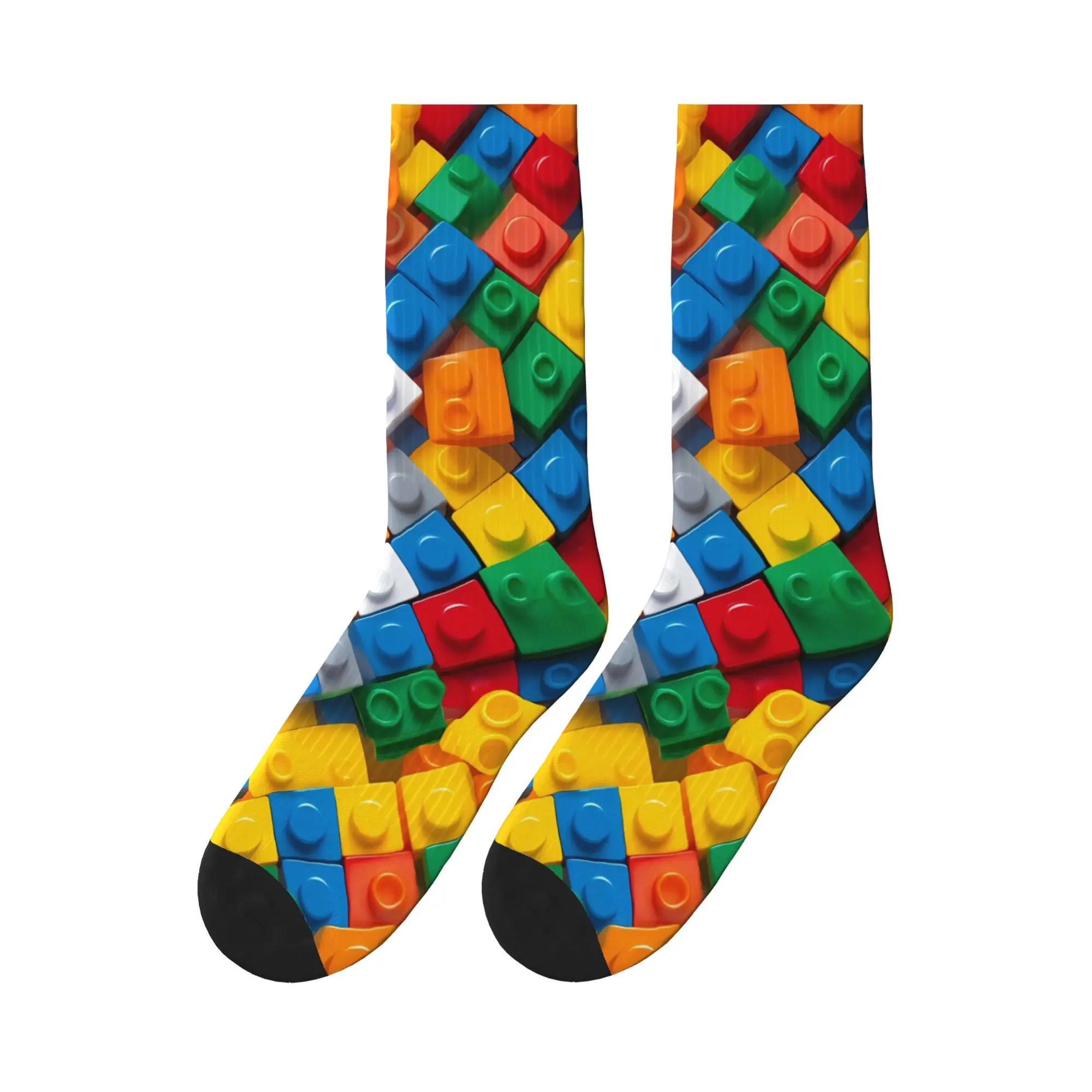 Realistic Scattered Building Blocks Pattern Stockings Couple Socks Soft Breathable Casual Socks Autumn Running Graphic Socks