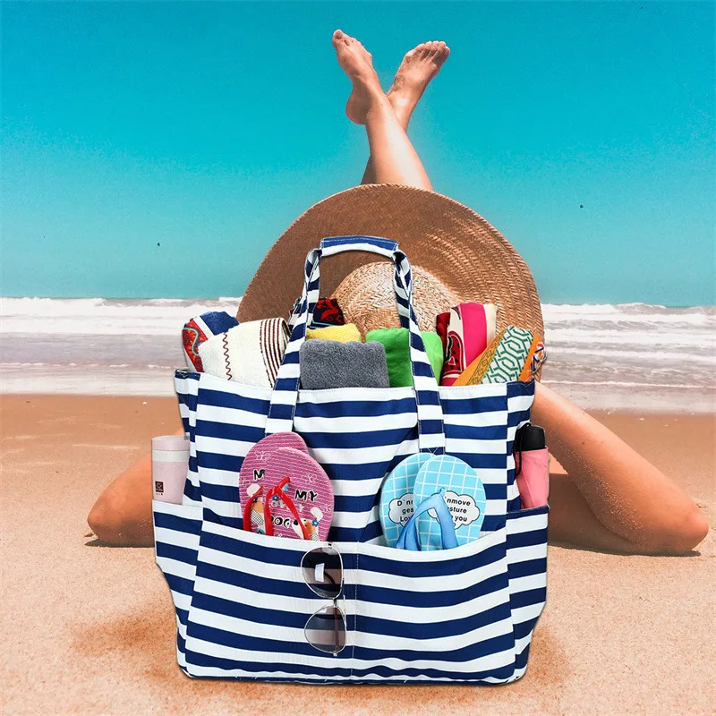 

Beach Tote Bag Women Foldable Travel Bag with Anti-Sand Pocket Lightweight Storage Bag for Gym/Shopping Packable in Carry-On