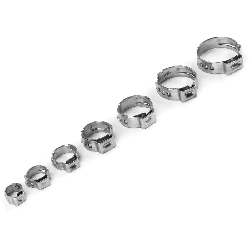 20Pcs Single Ear Hose Clamp Stepless Stainless Steel Clamp Rings 5.3-28.4mm Ear Pipe Clips Fuel Water Pipe Clamps Tube Clip