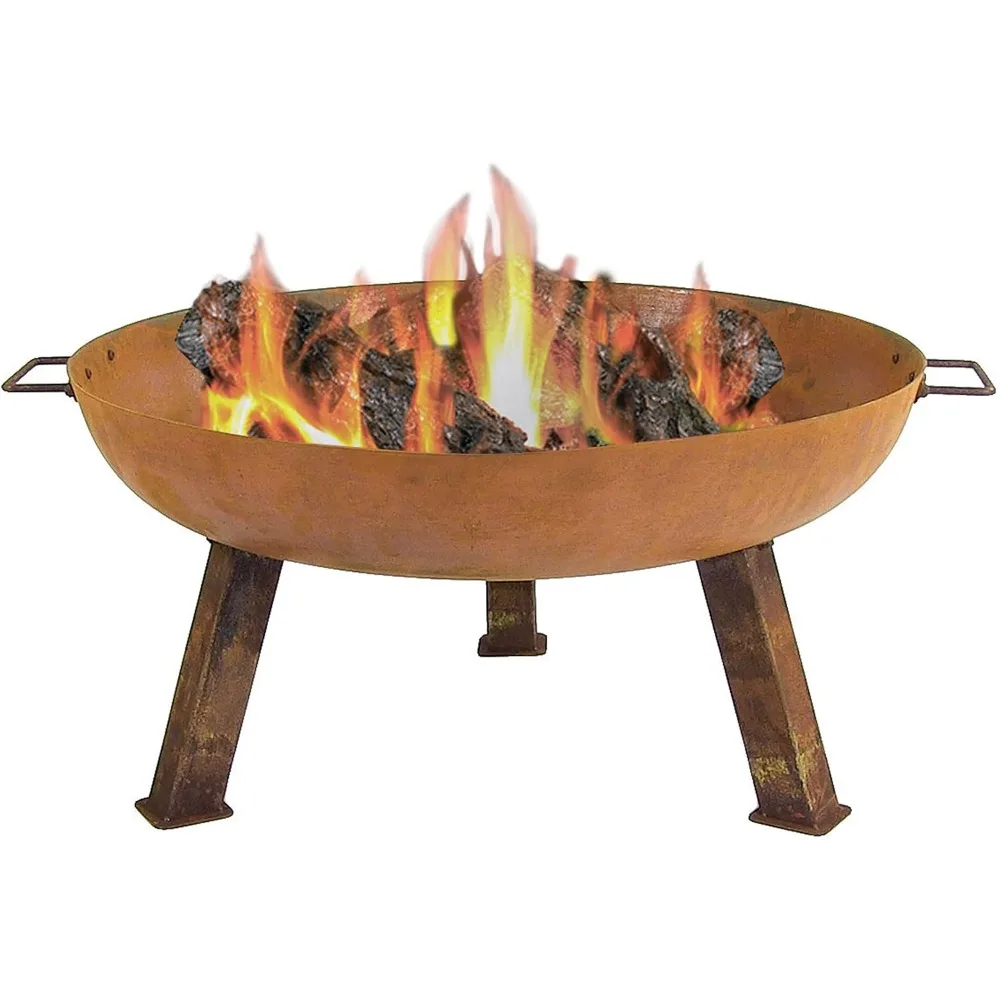 

30-Inch Cast Iron Wood-Burning Outdoor Fire Pit Bowl with Oxidized Finish and Handles