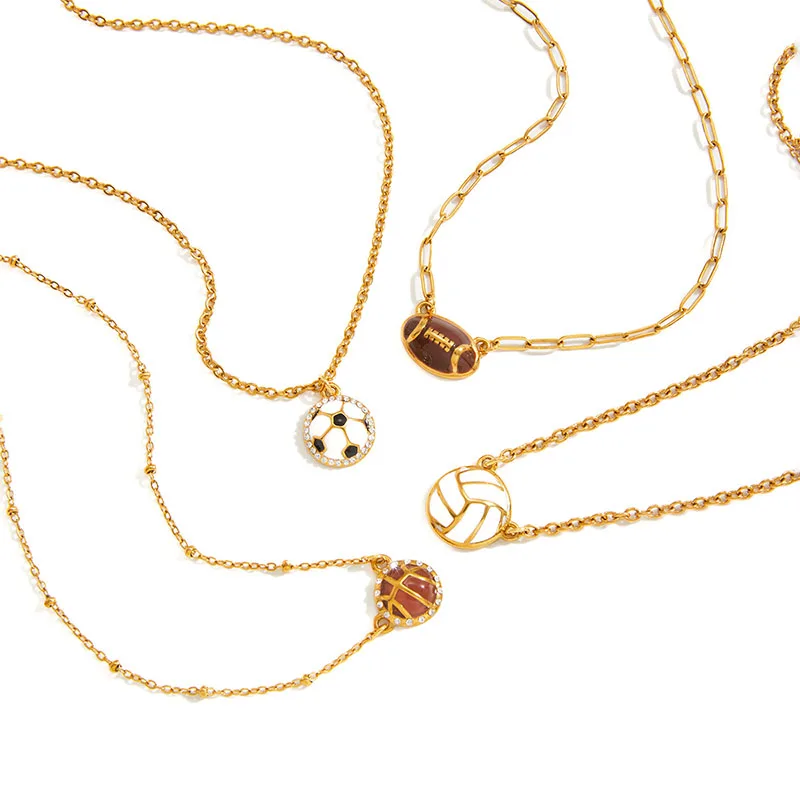 Mewanry 316L Stainless Steel Sports Ball Drop Glaze Necklace For Women Fashion Creative Festival Jewelry Gifts Ожерелье