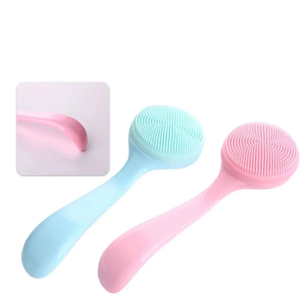 Brosse de nettoyage du visage en Silicone, élimination des résidus de maquillage, exfoliant, épurateur de nettoyage du visage, bleu rose, brosse de lavage du visage à Long manche
