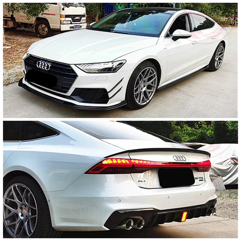 New High Quality Carbon Fiber Bumper Front Lip +Rear Diffuser Spoiler + Side Skirts Protector For Audi A7 S7 C8 2019 2020 2021