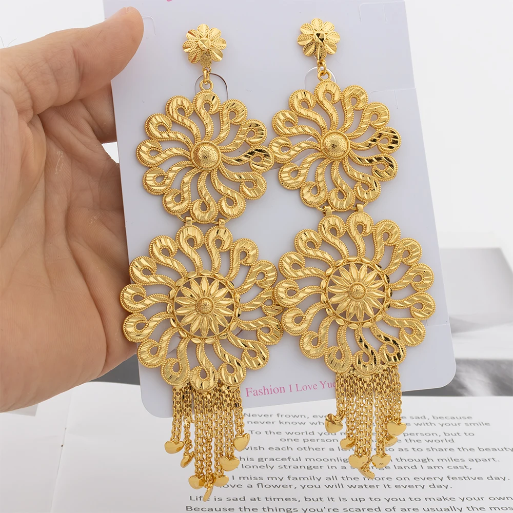 18K Gold Plated Luxury Drop Earring For Wedding African Party Banquet Jewelry Gift Dubai Big Copper Tassel Earrings Daily Wear