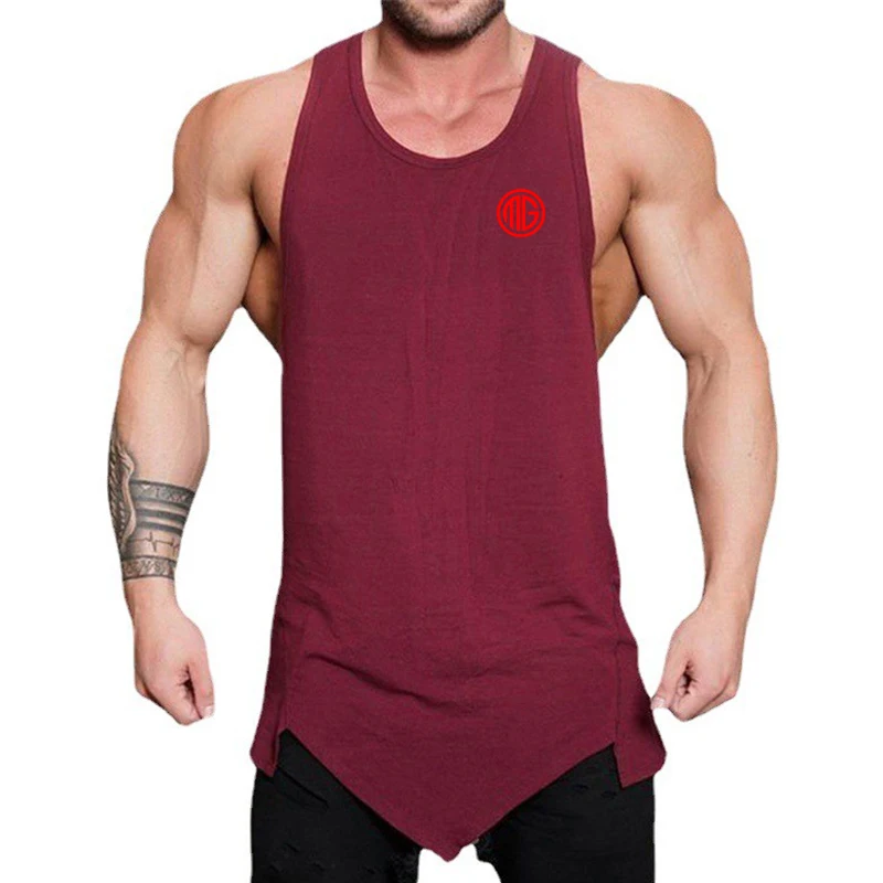 Tank TOP Olahraga Selempang Binaraga Gym Singlet Katun Fashion Musim Panas Kaus Latihan Kebugaran Pria Rompi Tanpa Lengan Otot