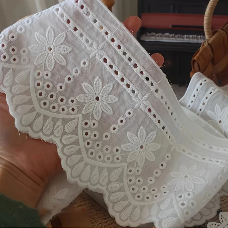 1 yard hollow cotton cloth width 12cm lace, three-dimensional embroidery lace fabric DIY clothing accessories