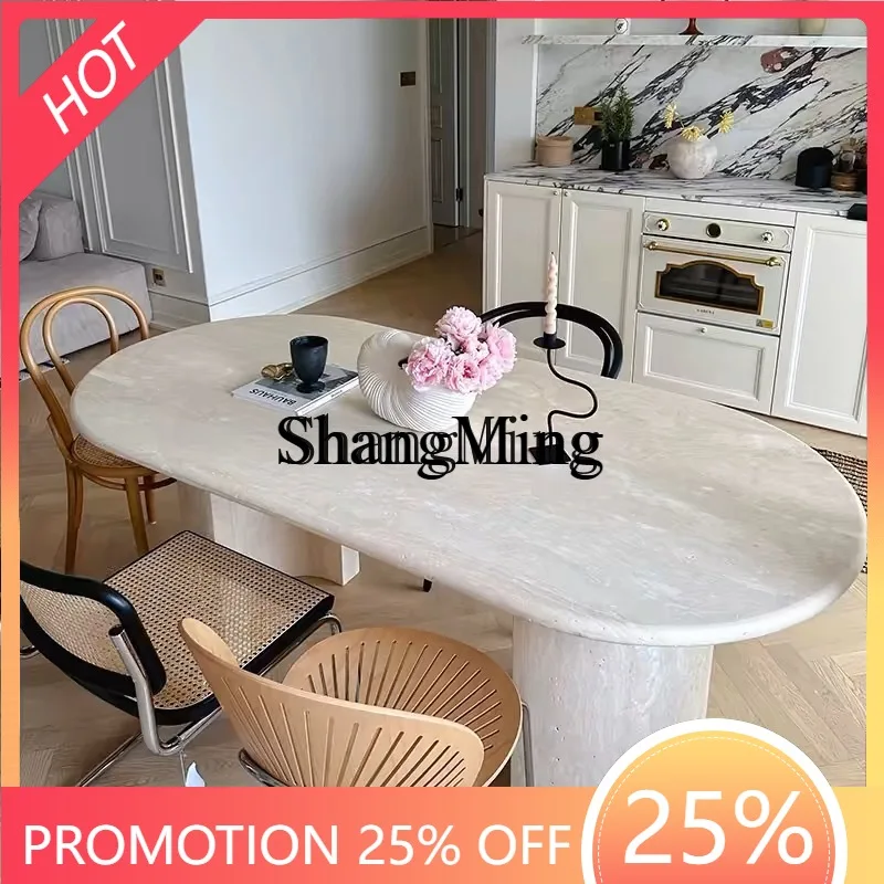 

CL household travertine dining table villa hotel model room Internet celebrity table