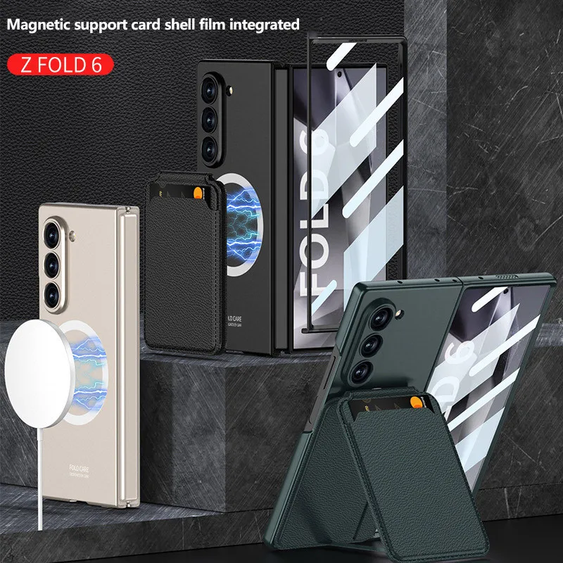 For Magsafe Card Holder Wallet PU Leather Magnetic Case For Samsung Galaxy Z Fold 6 5G Fold6 Magnetic Card Cover