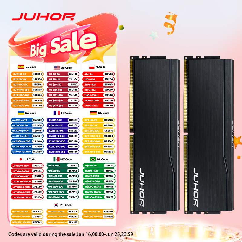 JUHOR Ram DDR5 32GB(16GBX2) 6000MHz 6400MHz DDR5 6400MHz Desktop Computer Memoria Ram