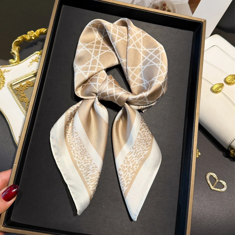 

Luxury Geometric Print Spring Summer Soft Satin Scarf Fashionable Commute Professional Neck Protection Square Scarves