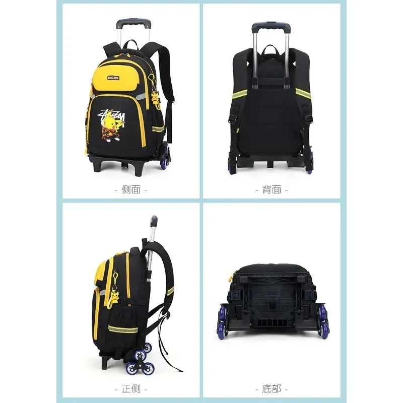 Miniso Pokemon Pikachu Kids Jongens Schooltas Twowheel Zes-Wiel Trolley Rugzak Student Geïsoleerde Lunch Box Briefpapier Doos