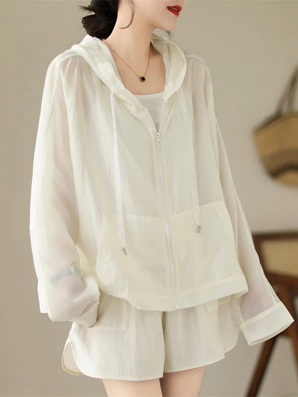 

Women's Casual Long Sve Sun Protection Clothing Set Two-Piece Folded Texture Top orts Autumn Leisure Suit Hat Included