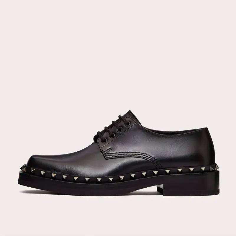 

Qianruiti New Men's Black Leather Studded Split Toe Shoes Oxfords Lace-Up Platform Male Formal Party Dress Wedding Shoes