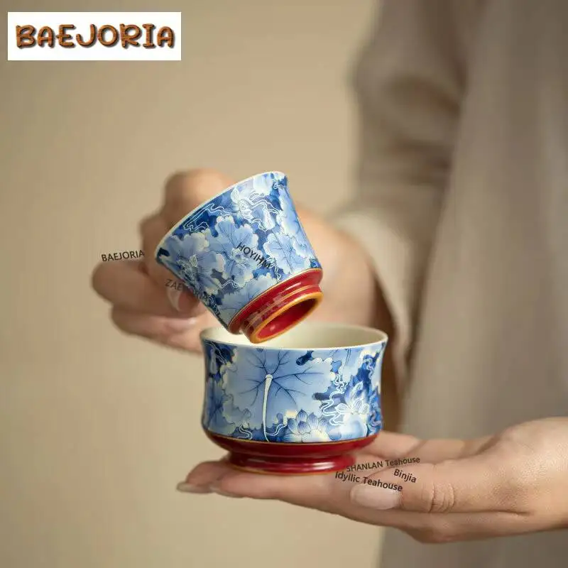 Сине-белая чайная чашка с цветочным узором лотоса, традиционная чайная чаша, красивая чайная чашка, чашка для дегустации чая, чашка для ароматизации, мастер-чашки Jianzhan, чайный сервиз