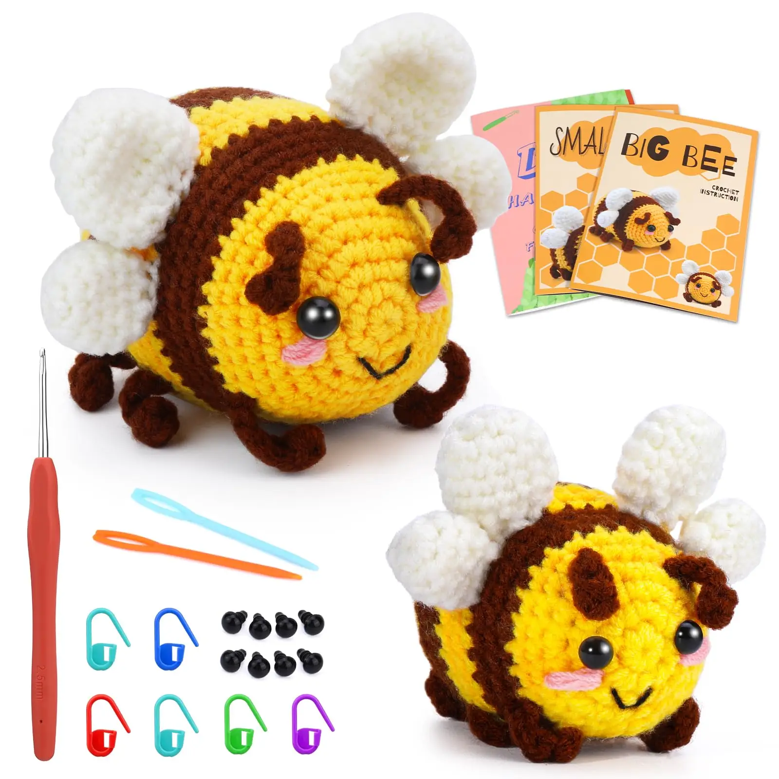 Fenrry Crochet Animal Kit Bee with Hook Yarn Set for Beginners Adults DIY Craft Supplies Step-by-Step Video Tutorials