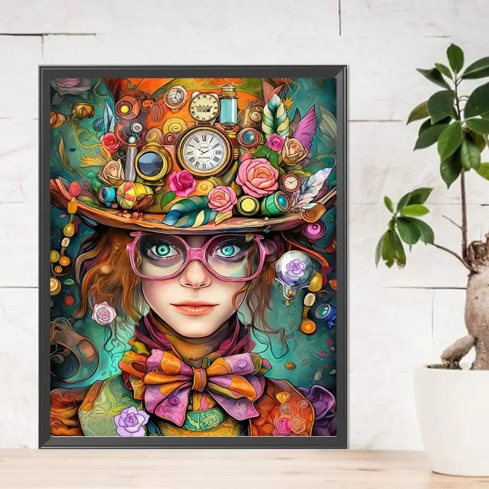 Steampunk fiori bella ragazza pittura diamante pieno quadrato rotondo diamante mosaico ritratto astratto ricamo decorazioni per la casa