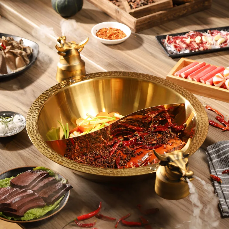 Spray Ox Head Soup Pot Stainless Steel Cookware Hot Pots,Commercial Double-flavor Hotpot, Induction Cooker Chafing Dish Dry Pots
