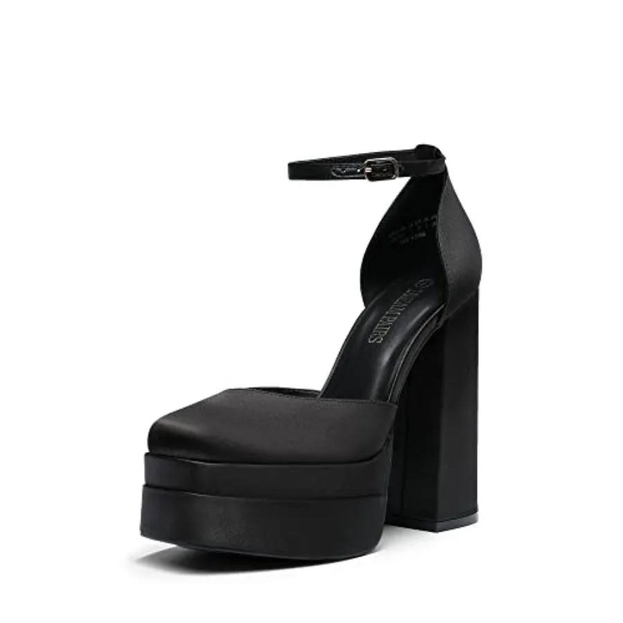 

Women's High Chunky Platform Closed Toe Block Heels Square Toe Ankle Strap Dress Wedding Party Pumps Shoes Aurelia