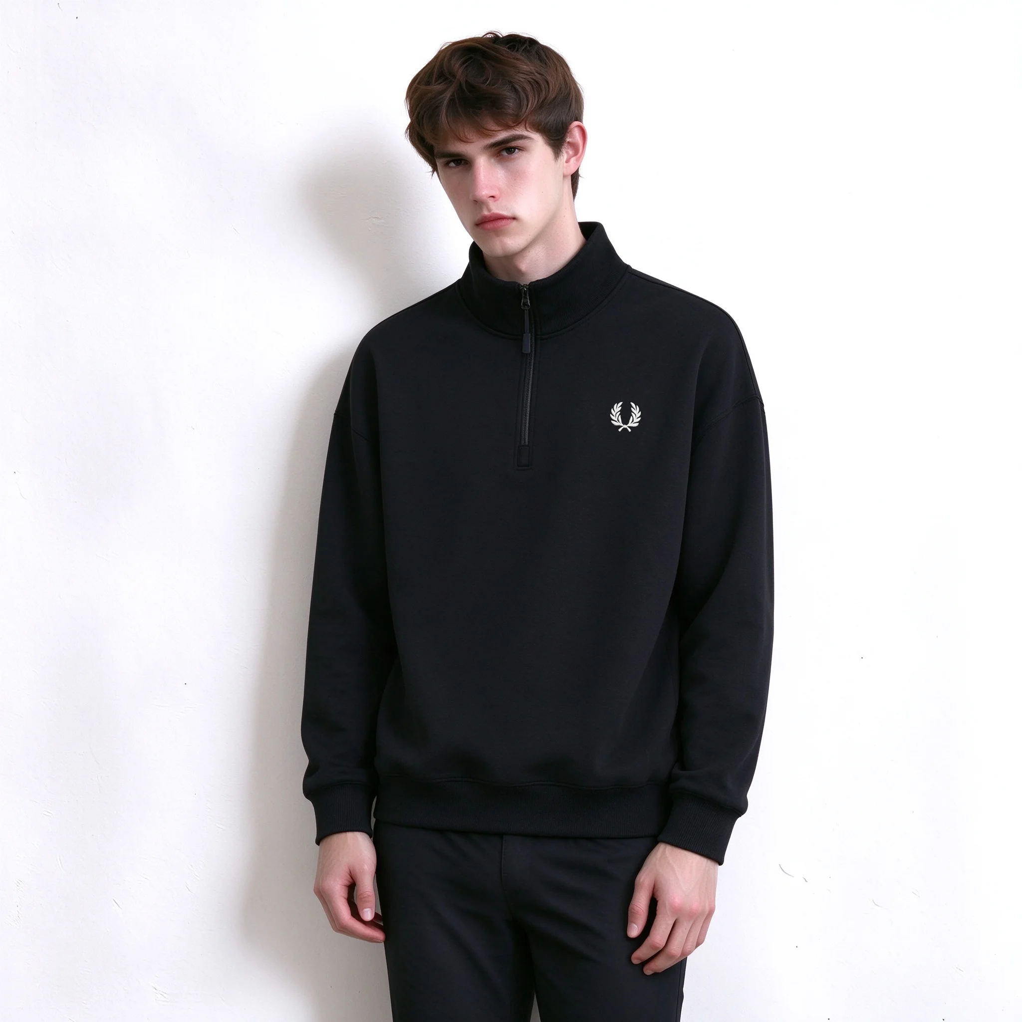 Fred Perry Half Zipper Coat Business Casual Coat FP Embroidered Pure Cotton Coat Light Luxury Street Fashion Coat