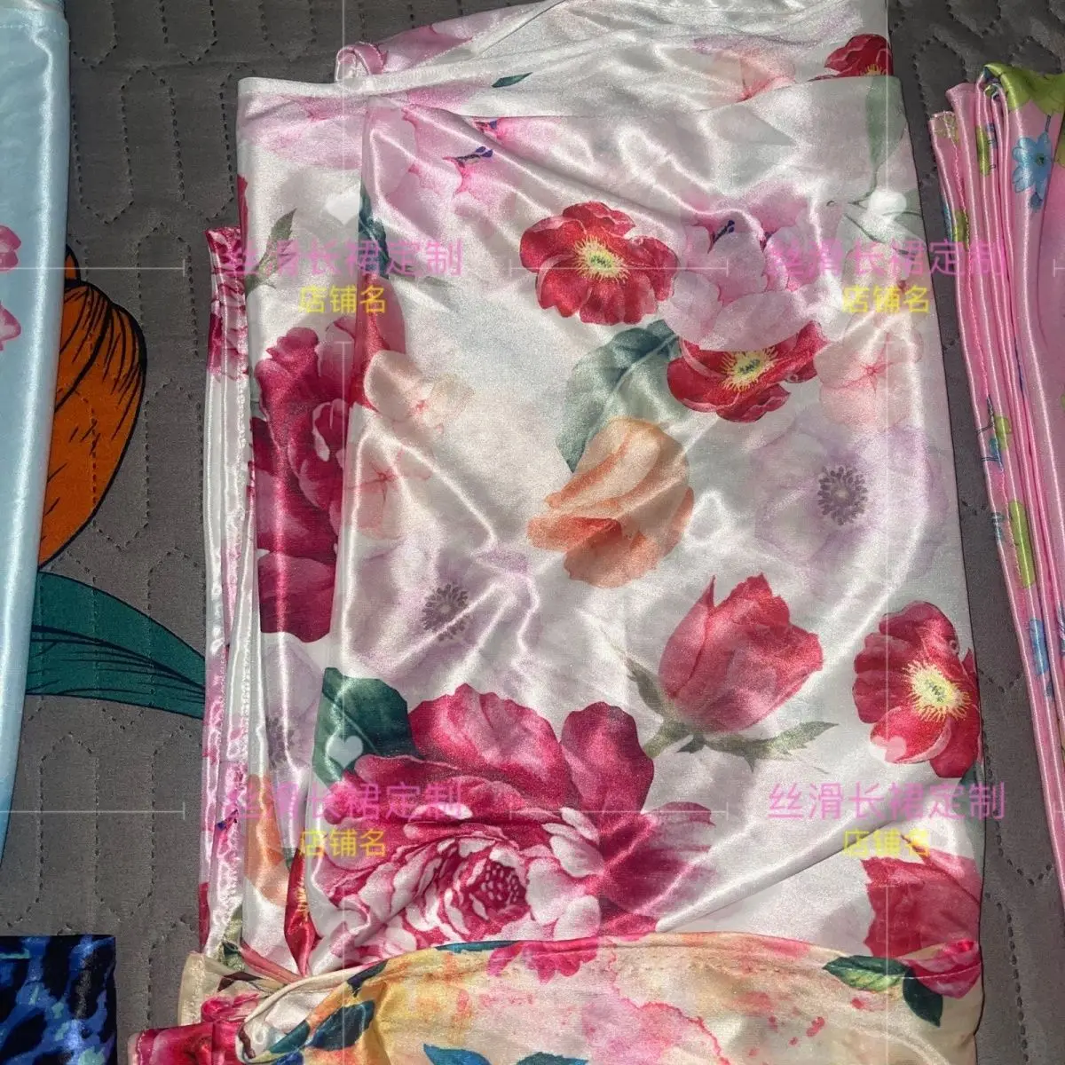 No Pillow Cover Glossy floral print summer satin silk sheet Double side Ice cool bedspread home bedding