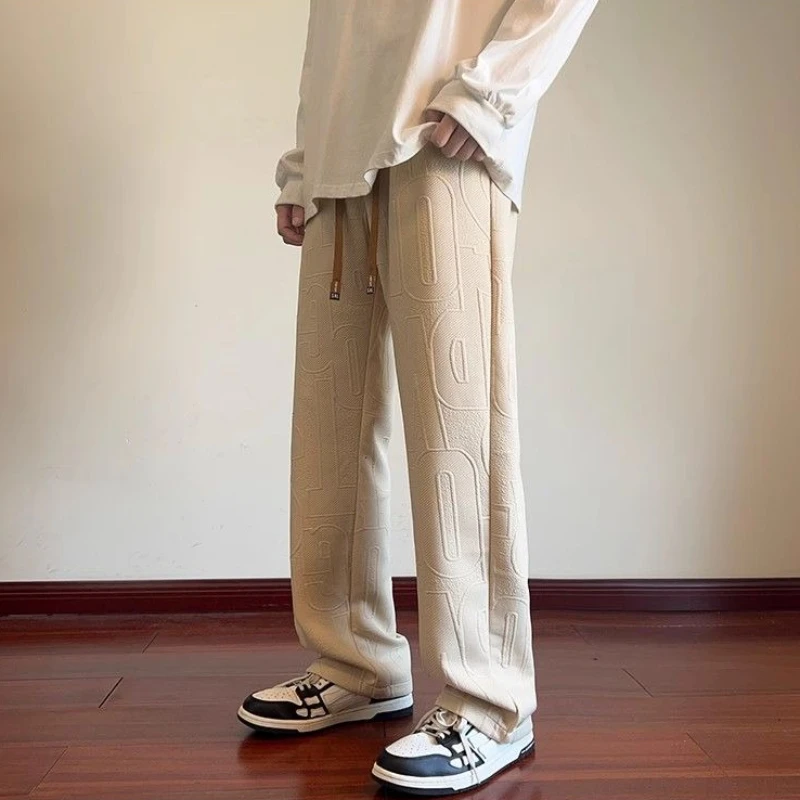 

Trousers Fleece-lined and Extra Thick Khaki Men's Sweatpants Straight Plus Big Size Casual Harajuku Elegant Male Sports Pants