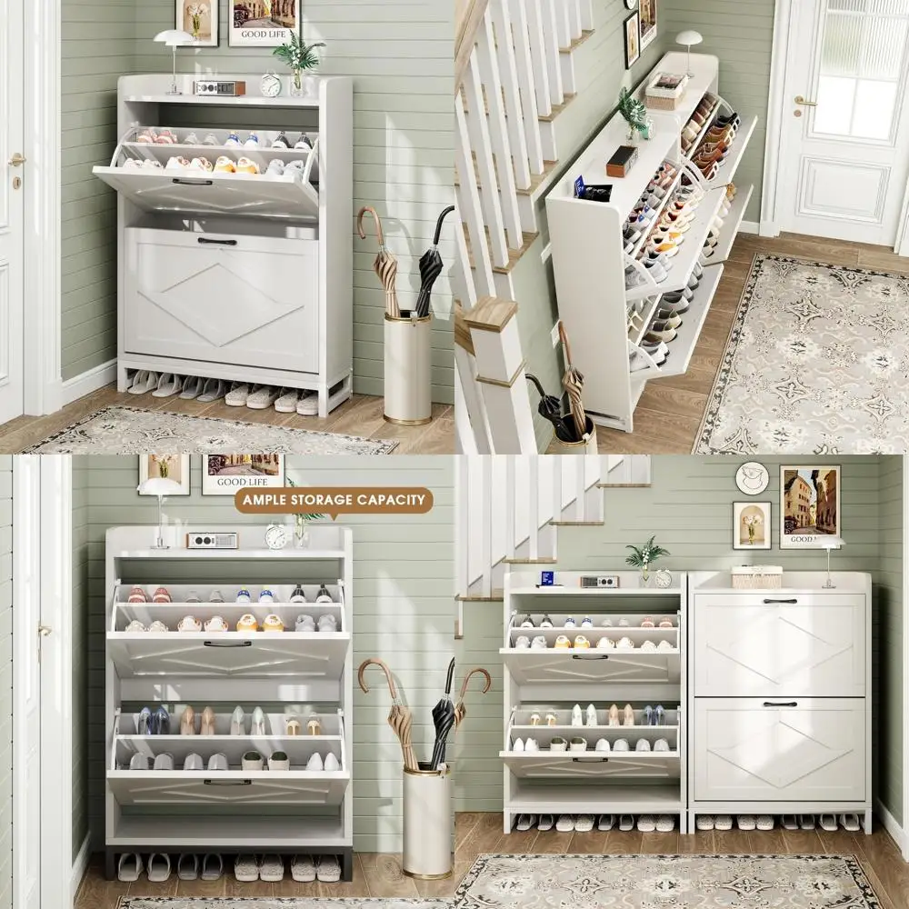 

Space-Saving Adjustable Shoe Storage Cabinet with Flip Drawers and Shelf, Holds Over 12 Pairs, Slim Design for Compact Spaces