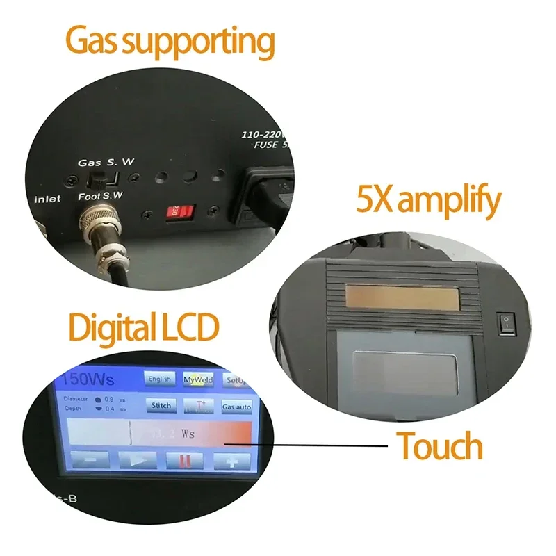 Saldatrici Tig digitali con touch screen LCD per gioielli 150A Orologio in oro argento che ripara saldatore ad arco a punti con argon a impulsi