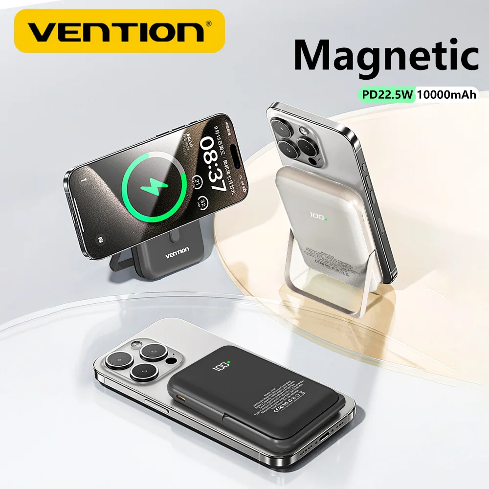 

Vention PD20W Wireless Power Bank Magnetic 10000mAh Portable Fast Charging External Battery with Stand for Magsafe for iPhone 16