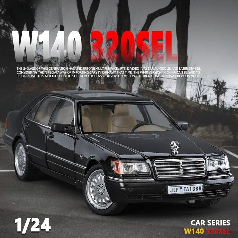 1/24 Scale Benz W140 320SEL Alloy Car Model Diecast Simulation Toy Vehicle Sound Light Boy Car Toy Gift Collective Miniature