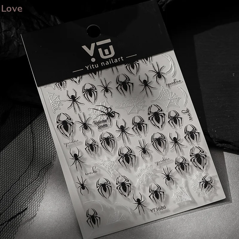 [L&P] 1 ورقة ثلاثية الأبعاد العنكبوت ذاتية اللصق مسمار الفن ملصقات العنكبوت ويب مسمار ملصقات فنية للزينة مانيكير